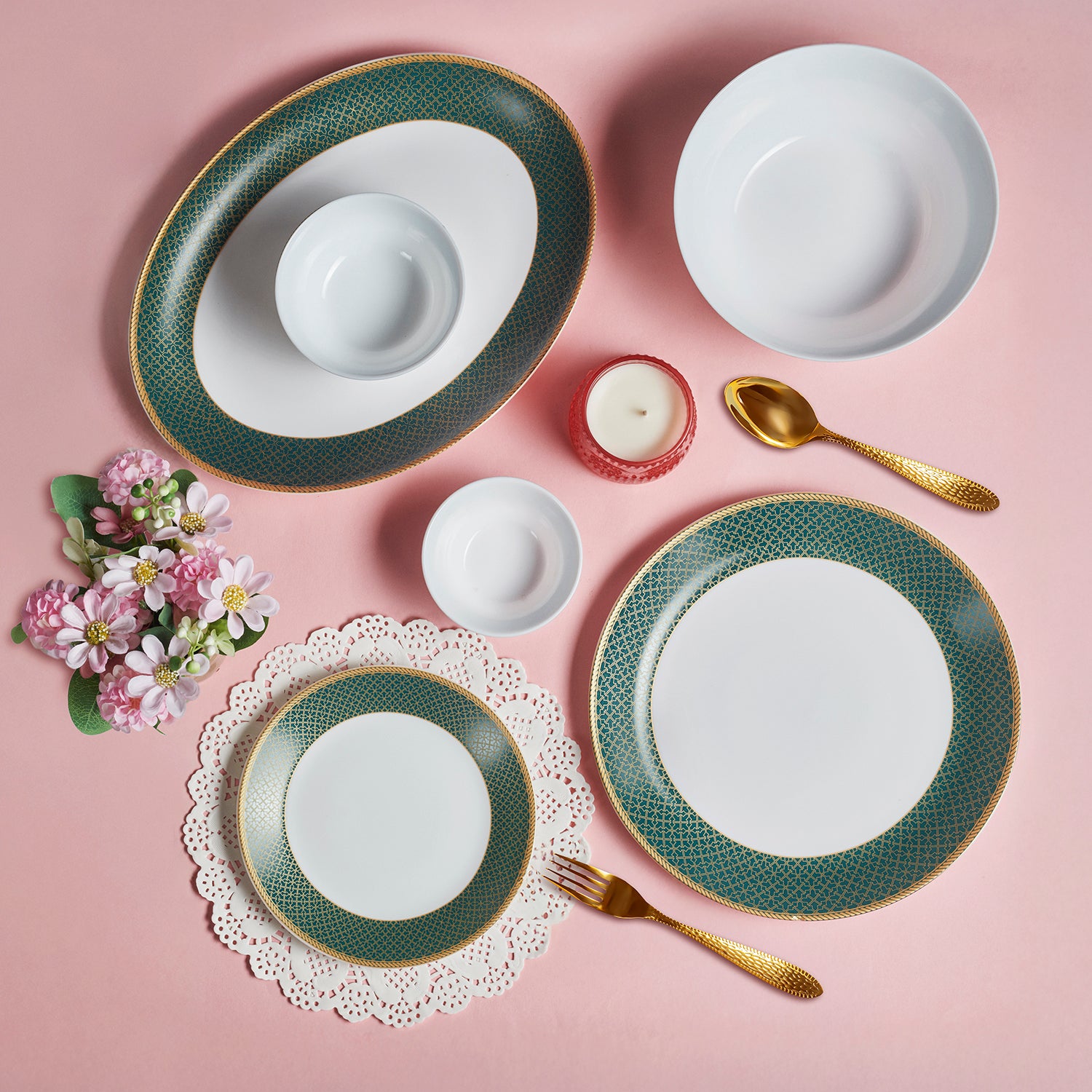 Solitaire Opalware Dinner Set,  Emerald 27 Pcs