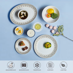 Solitaire Opalware Dinner Set, Ornate Gold 27 Pcs