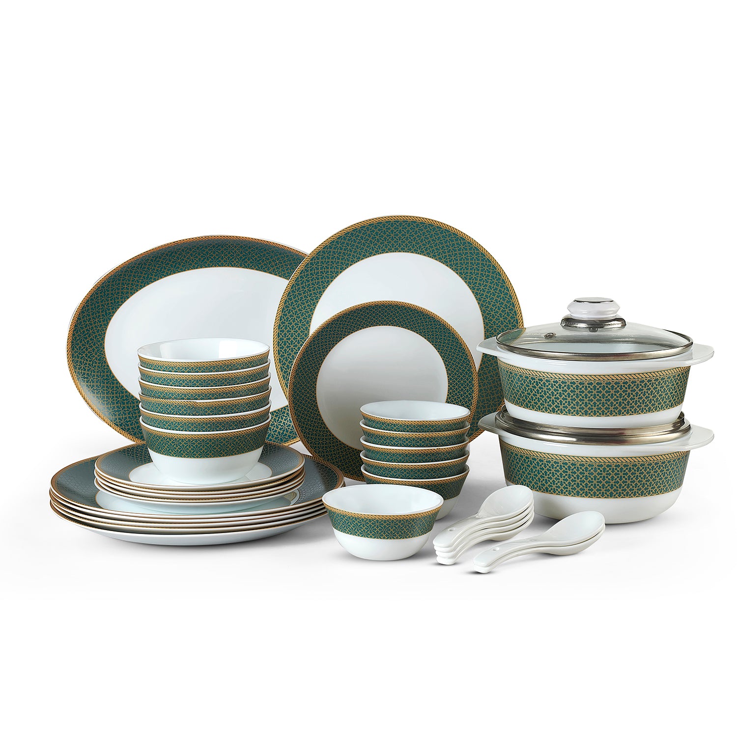 Solitaire Opalware Dinner Set,  Emerald 35 Pcs