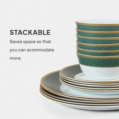 Solitaire Opalware Dinner Set,  Emerald 35 Pcs