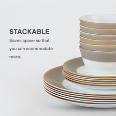 Solitaire Opalware Dinner Set, Moon Stone 35 Pcs