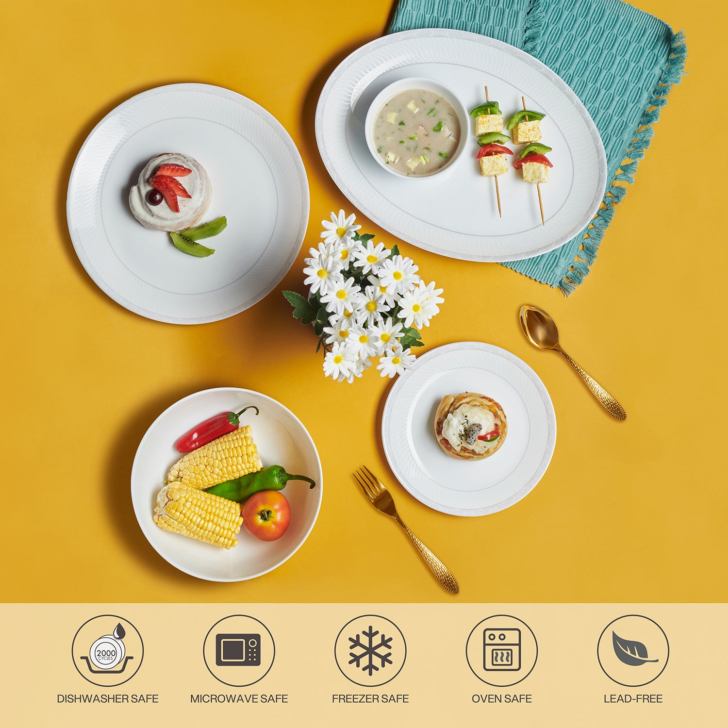 Feather Plus Opalware Dinner Set, Grace 27 Pcs