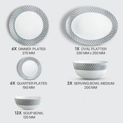 Amaze Plus Opalware Dinner Set, Pyramids 27 Pcs