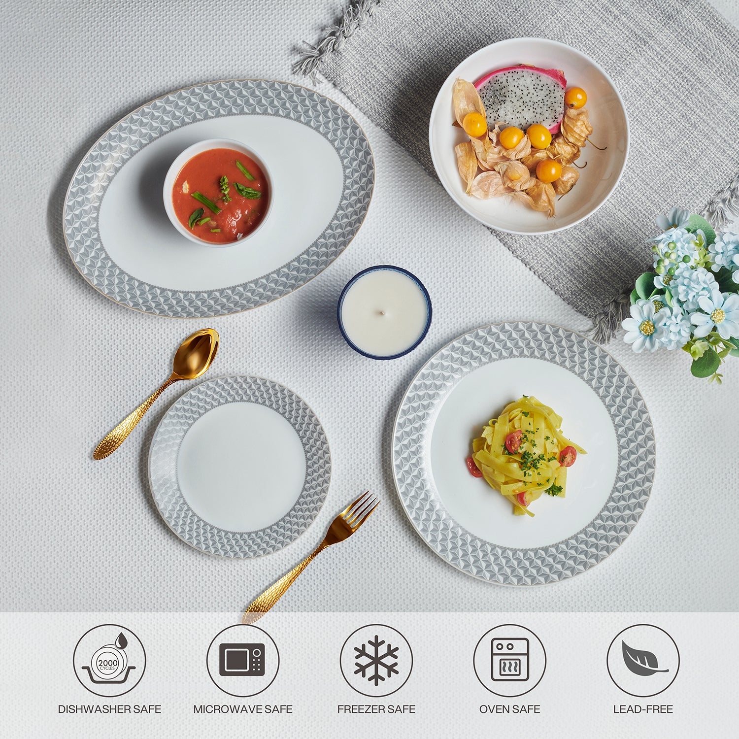 Amaze Plus Opalware Dinner Set, Pyramids 27 Pcs