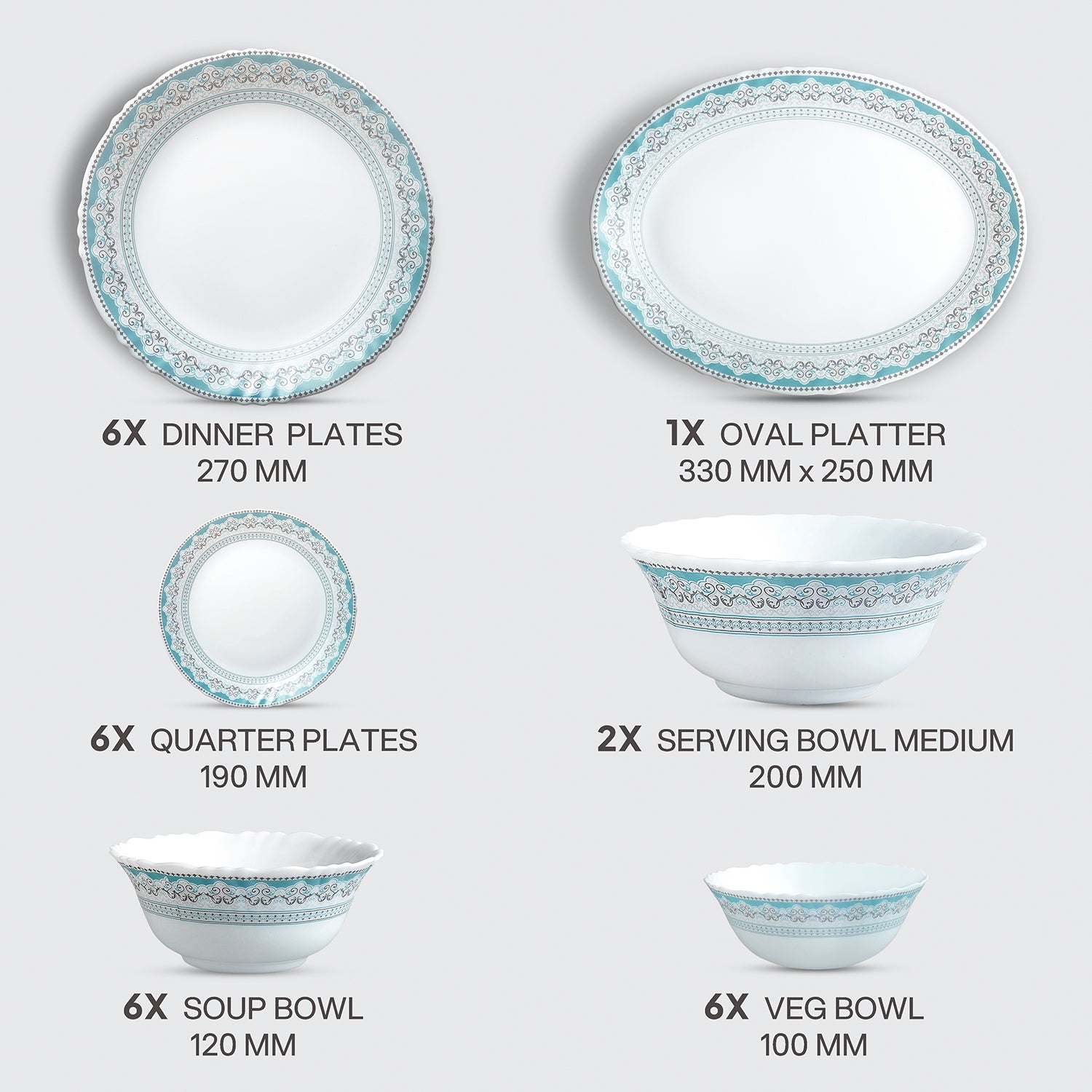 Imperial Plus Opalware Dinner Set, Celeste 27 Pcs