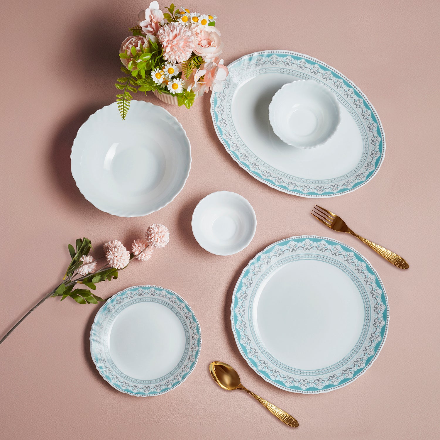 Imperial Plus Opalware Dinner Set, Celeste 27 Pcs