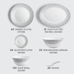 Imperial Plus Opalware Dinner Set, Oxford 33 Pcs