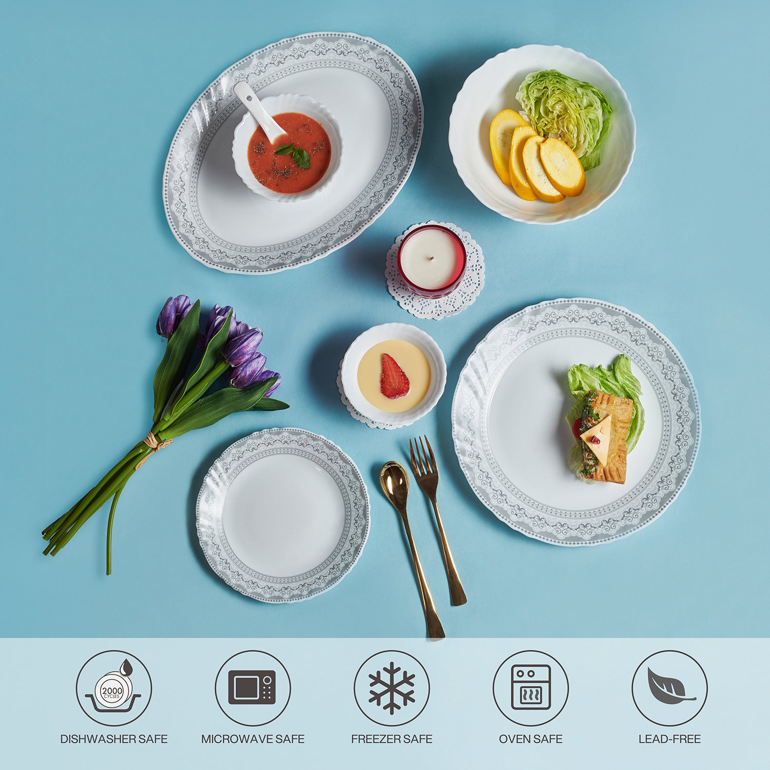 Imperial Plus Opalware Dinner Set, Oxford 33 Pcs