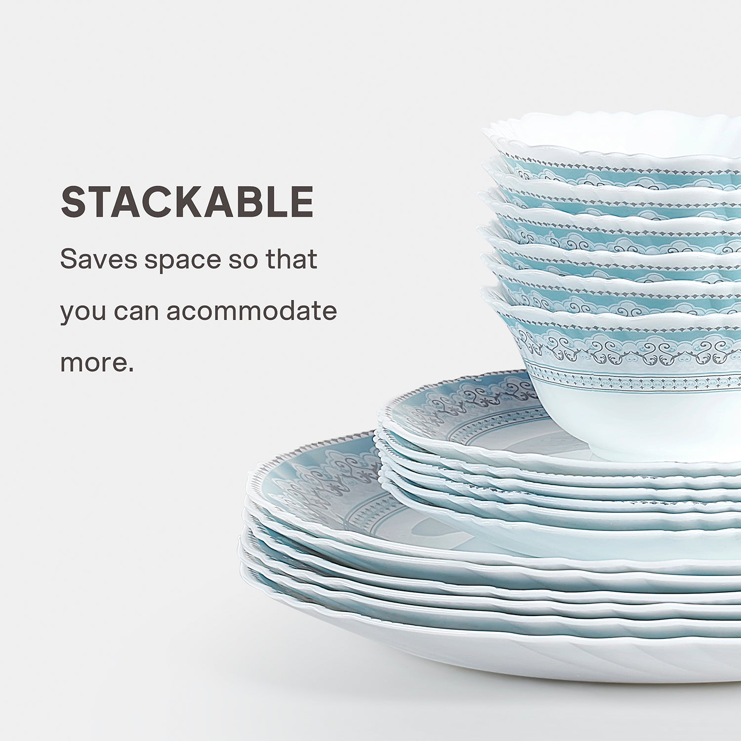 Imperial Plus Opalware Dinner Set, Celeste 33 Pcs