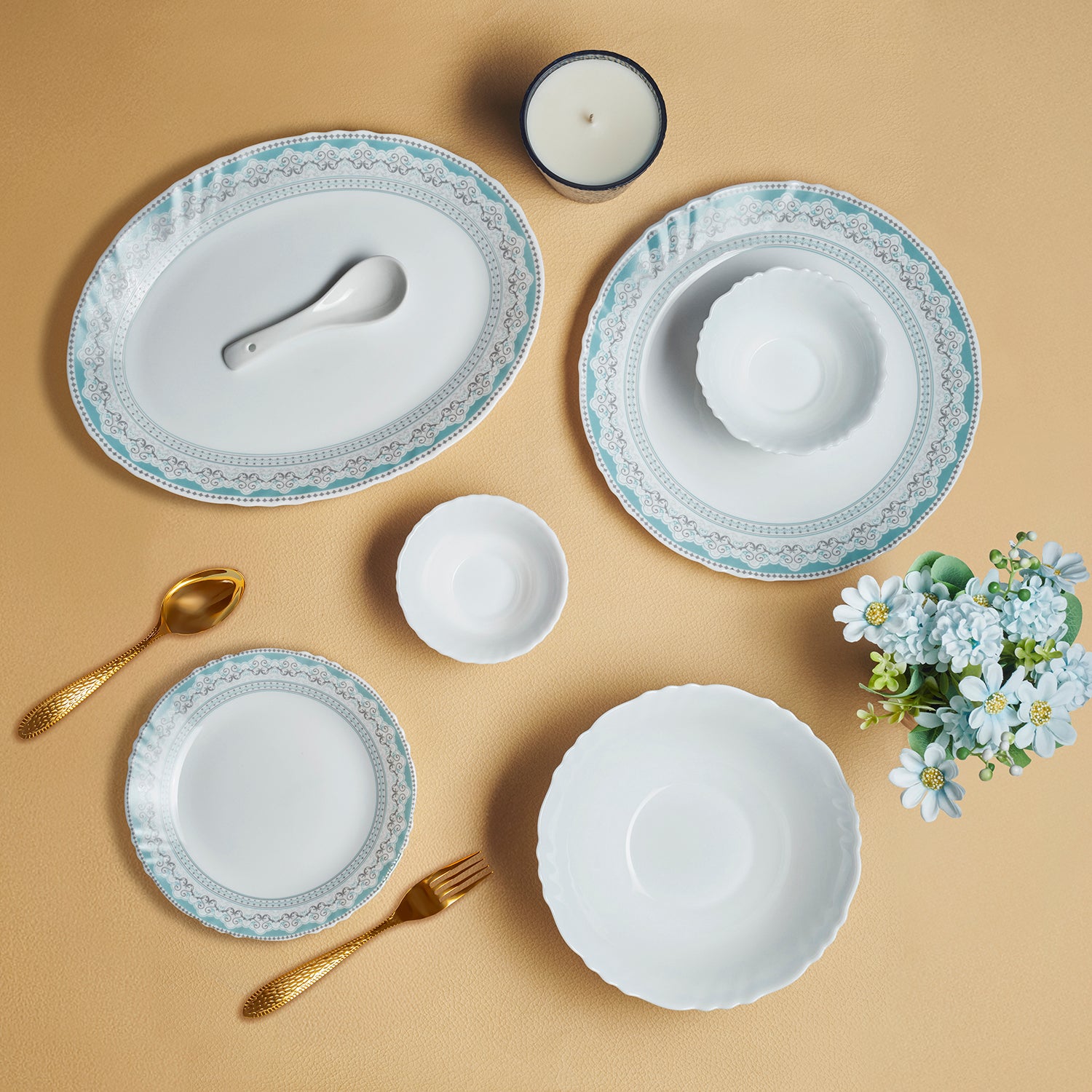 Imperial Plus Opalware Dinner Set, Celeste 33 Pcs