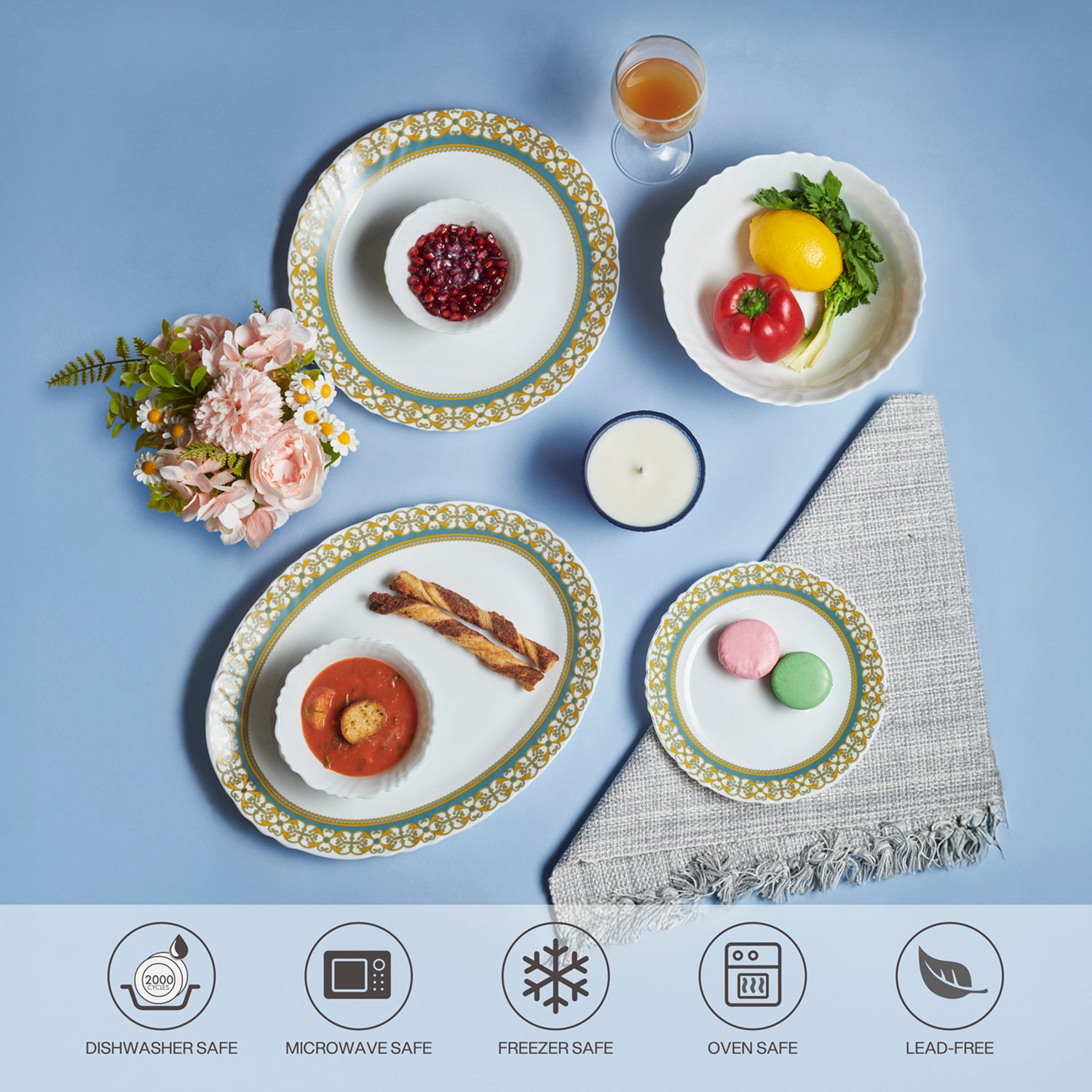 Imperial Plus Opalware Dinner Set, Morris 27 Pcs