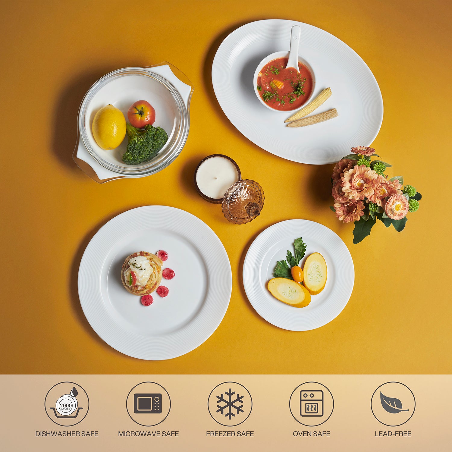 Feather Plus Opalware Dinner Set, Elegance 35 Pcs