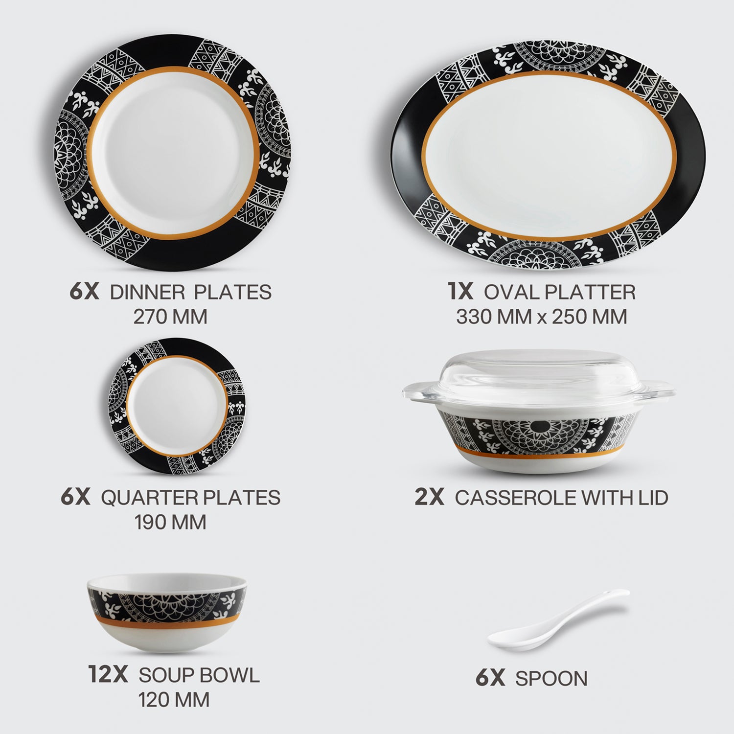 Amaze Plus Opalware Dinner Set, Amaze 35 Pcs