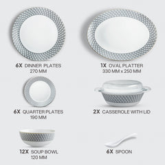 Amaze Plus Opalware Dinner Set, Pyramids 35 Pcs