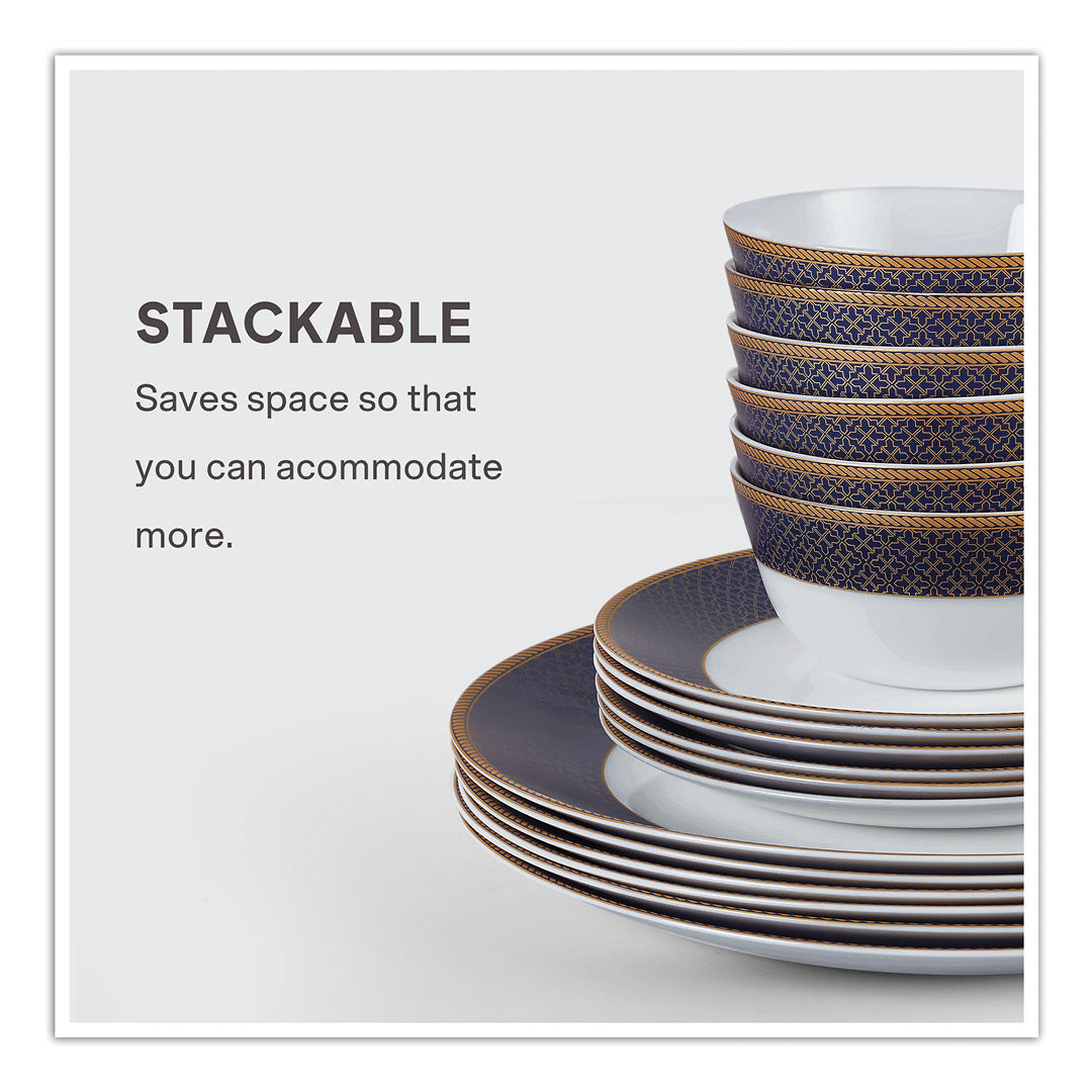 Solitaire Opalware Dinner Set, Sapphire 35 Pcs