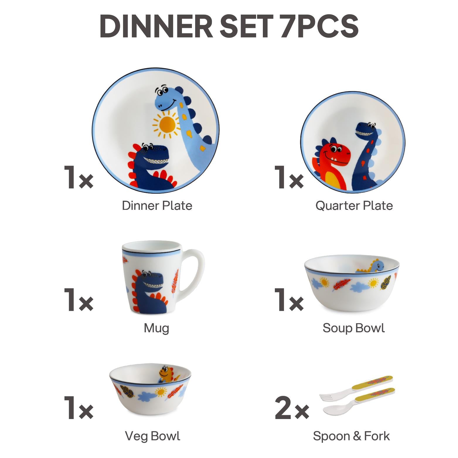 Kids Opal Dinner Set, 7 Pieces Fossil Friends / 7Pcs