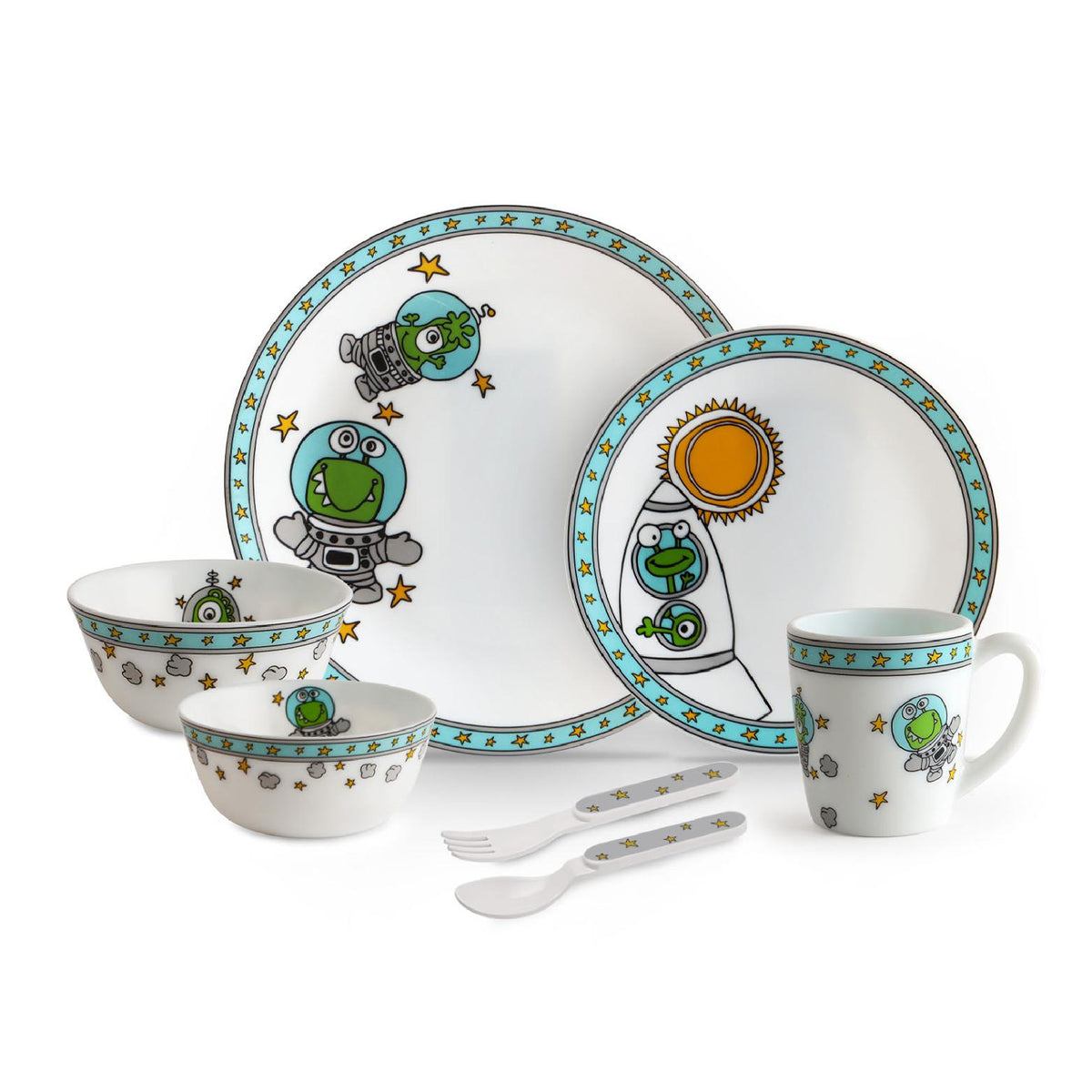 Kids Opal Dinner Set, 7 Pieces Alien Sprites / 7Pcs