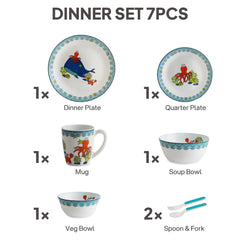 Kids Opal Dinner Set, 7 Pieces Ocean Buddies / 7Pcs