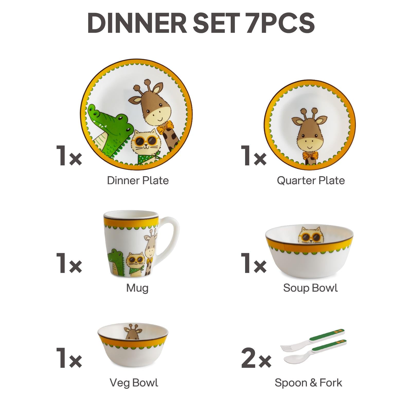 Kids Opal Dinner Set, 7 Pieces Sassy Rangers / 7Pcs