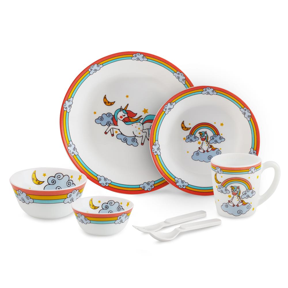 Kids Opal Dinner Set, 7 Pieces Unicorn / 7Pcs