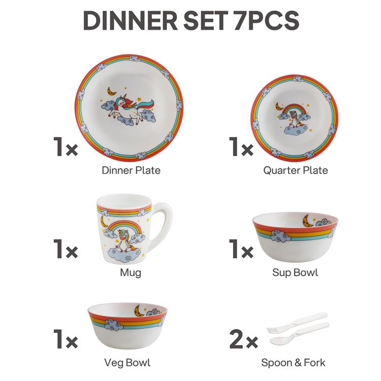 Kids Opal Dinner Set, 7 Pieces Unicorn / 7Pcs